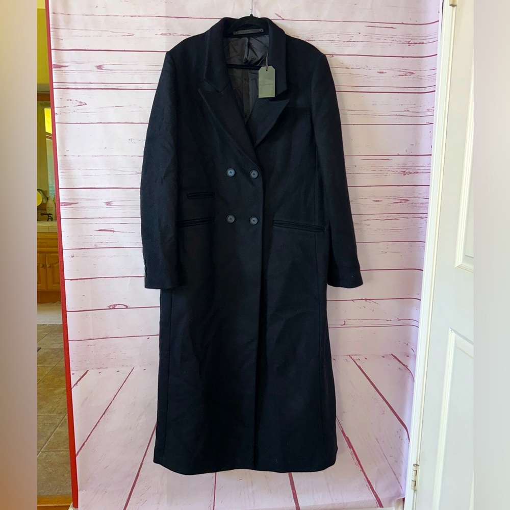 NWT ALLSAINTS Ellen Maxi Coat Black Wool Blend Full Length NEW RUNS BIG $659